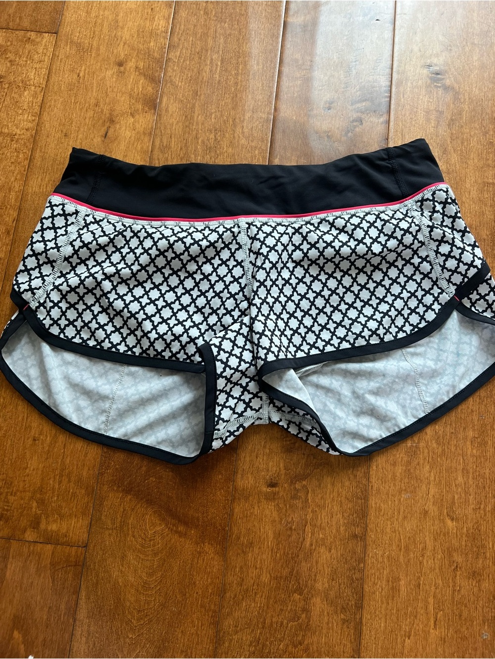 lululemon athletica Black and Gray Printed Running Shorts with Pink Trim